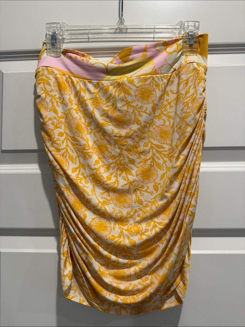 Free People Yellow Floral Swim Coverup Skirt with Pink Waistband